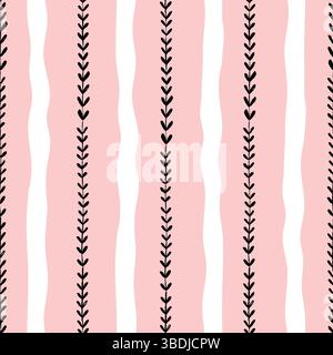 Pink Floral Textured Stripes Pastel Color Seamless Pattern Simple Rustic Stripe Background Vector Coquette Wallpaper Stock Vector
