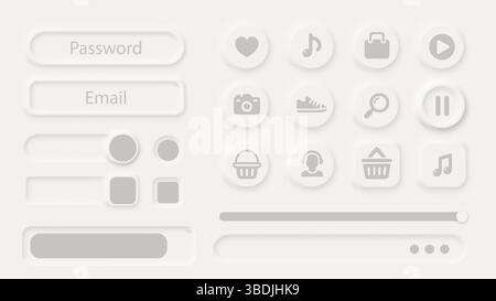 Neumorphism Button Gray Icon Label Frame White 3d Elegant Shadow Web Vector Ui Digital Neomorphism Interface Collection Stock Vector