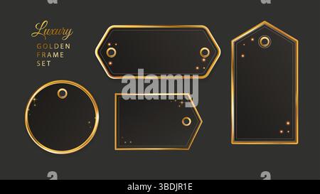 Frame Golden Gold Tag Label Luxury Metal Royal 3d Border Shape Holiday Arabic Ornament Set Traditional Invitation Emblem Collection Stock Vector