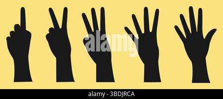 A collection of black silhouettes of hands. Hands counting from one to five. Vector illustration. Stock Vector