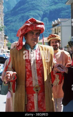 Man in historical costume at middle age parade, Verres, Aosta Valley, Piemont, Italy, Man in historical costume at middle age parade, Verres, Aosta Va Stock Photo