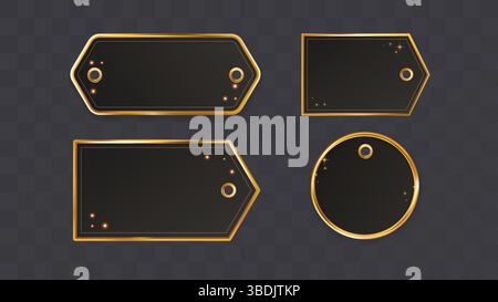 Frame Golden Gold Tag Label Luxury Metal Royal 3d Border Shape Holiday Arabic Ornament Set Traditional Invitation Emblem Collection Stock Vector