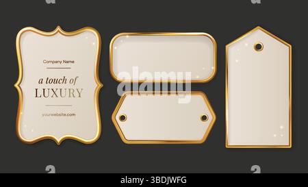 Frame Golden Gold Label Luxury Metal Royal 3d Tag Border Shape Holiday Arabic Ornament Set Traditional Invitation Emblem Collection Stock Vector