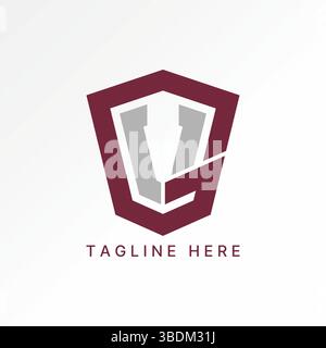 Logo design graphic concept creative premium vector stock image top sell letter GV VG font shield guard scutum scute soldier military strength defense Stock Vector