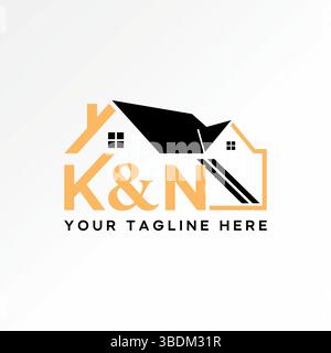 Logo design graphic concept creative premium vector stock image top sell simple line home roof house development initial K & N font renovation protect Stock Vector