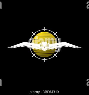 Logo design graphic concept creative premium vector stock image top sell night moon background owl wing flying on animal mystery horror scary predator Stock Vector
