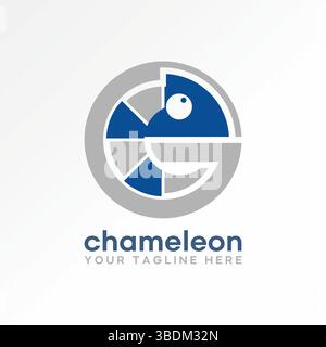 Logo design graphic concept creative premium vector stock image top sell chameleon animal iguana art initial E font cutting fauna reptilian mascot art Stock Vector