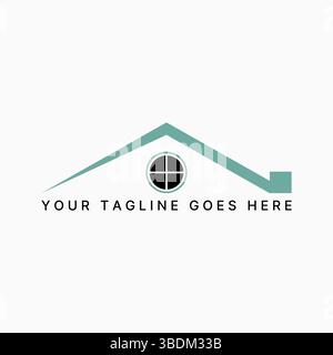 Logo design graphic concept creative premium vector stock image top sell simple line roof house front with circle window landscape top outdoor chimney Stock Vector
