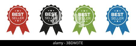Best Seller Ribbon Badge Icons in Color Set Stock Vector