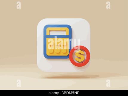 Financial Calculation Icon – 3D Rendered Calculator and Dollar Sign Stock Vector
