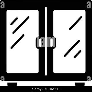 Minimalist Black and White Icon of a Glass Cabinet with Double Doors Stock Vector
