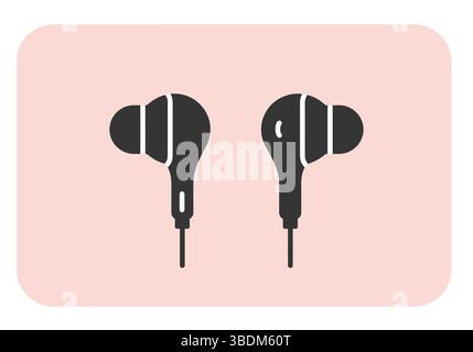Black and White Earbuds Icon – Minimalistic Audio Symbol for Digital Media and Design Stock Vector