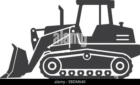 Bulldozer Silhouette – Industrial Heavy Machinery Illustration Stock Vector