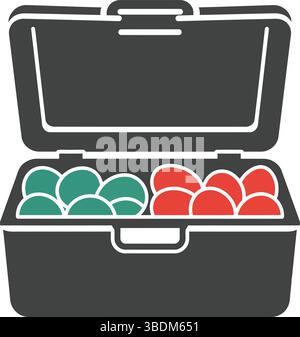 Box of Colorful Balls – Green and Red Sphere Set in an Open Container Stock Vector