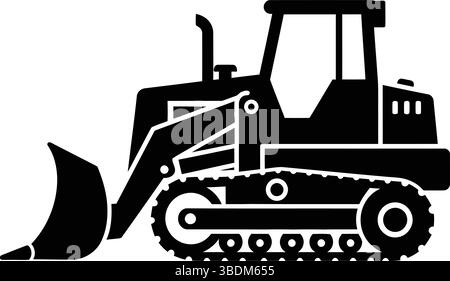 Bulldozer Silhouette – Industrial Heavy Machinery Illustration Stock Vector
