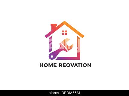 Home Renovation Logo with Wrench Icon Stock Vector
