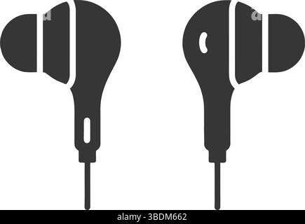 Black and White Earbuds Icon – Minimalistic Audio Symbol for Digital Media and Design Stock Vector