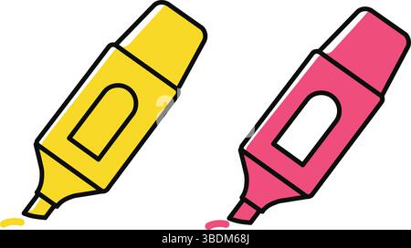 Yellow and Pink Highlighter Pens on White Background Stock Vector