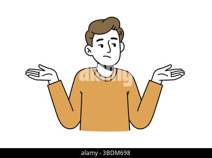 Cartoon Character Expressing Uncertainty with Shrugging Gesture Stock Vector