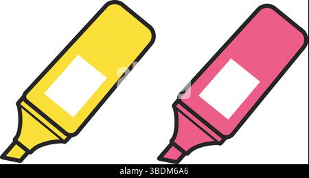 Yellow and Pink Highlighter Pens on White Background Stock Vector