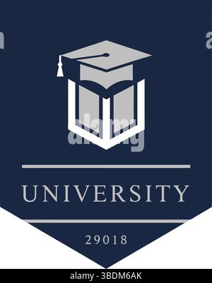 University Emblem with Graduation Cap and Book Symbol Stock Vector