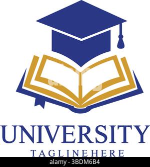 University Logo with Graduation Cap and Open Book Stock Vector