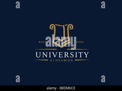 University Logo Design with Scroll Emblem and Text ESTD 2022 Stock Vector