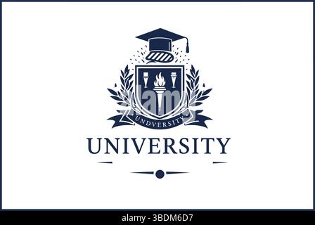 Academic Excellence – University Emblem with Graduation Cap and Laurel Wreath Stock Vector