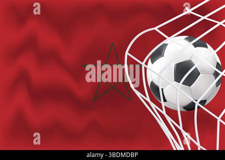 Editable 3D Morocco flag with football and net. Perfect for sports posts, match day promos, World Cup graphics. Ideal for banners and ads. Stock Vector