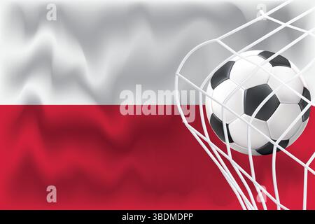 Editable 3D Poland flag with football and net. Perfect for sports posts, match day promos, World Cup graphics. Ideal for banners and ads. Stock Vector