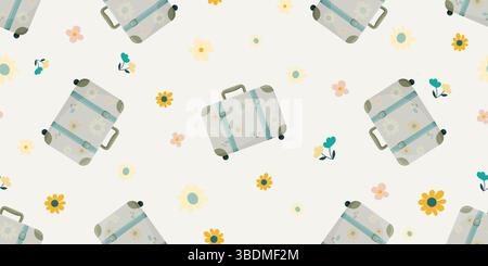 Retro travel suitcase pattern with flowers Stock Vector