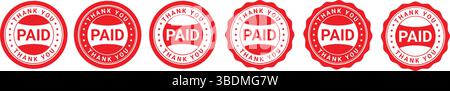 red paid stamp icons in various badge styles used for confirming payment, billing, or transactions Stock Vector