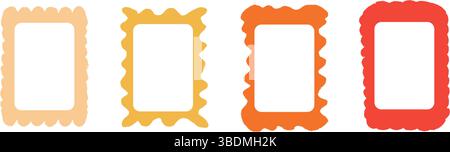 Scallop text boxes irregular frames hand drawn. Wavy groovy rectangle borders by crayon isolated on white background. Wobbly y2k decorative callouts e Stock Vector