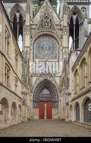 Side entrance of the Notre Dame Cathedral in Rouen with features from Early Gothic to late Flamboyant and Renaissance architecture Stock Photo