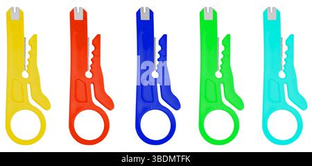 Professional wire stripping knife on white background. Tool for electricians, comfortable in the hand. Stock Photo