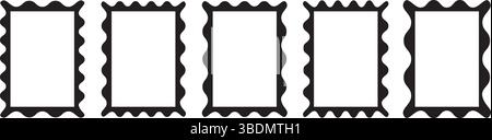Retro rectangle frames with wavy and zigzag edges set. Trendy curved borders Stock Vector