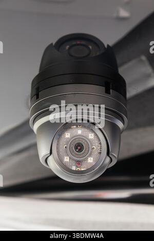 Security camera on the hull of an expensive motor yacht. Stock Photo