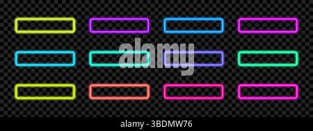 Gradient neon button frames with glowing edges. Isolated vector elements for interfaces Stock Vector