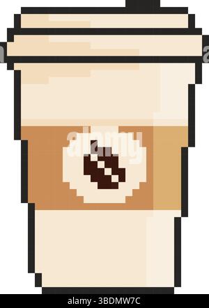 8 bit coffee cup icon. Pixel art object. Old school vintage game graphic Stock Vector