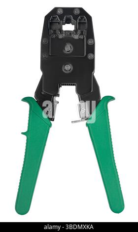 Professional pliers for crimping RJ45 connectors on twisted pair. Ideal for making network cables at home. Stock Photo