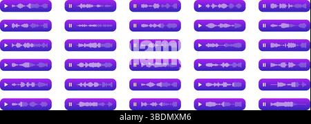 Audio message waveforms for UI design. Waveform pattern for music player, podcasts, mobile voice message, streaming Stock Vector