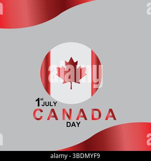 A round Canada Day icon with 3D shading and flag overlay, created for digital celebration assets, social posts, or patriotic content Stock Vector