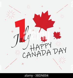 July 1st Canada Day celebration poster with red maple leaves and fireworks patriotic holiday greeting vector design Stock Vector
