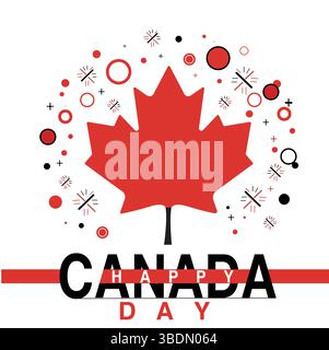 A red maple leaf vector with stylized Happy Canada Day text, perfect for patriotic posters, greeting cards, and national day celebrations Stock Vector
