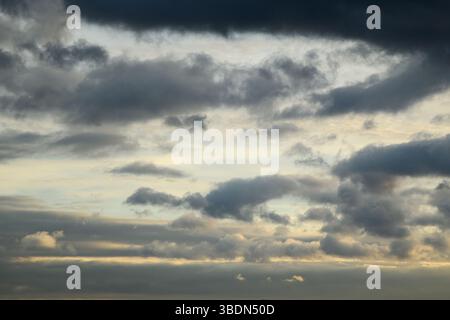 Aesthetic neutral photo. Horizontal photo of blue clouds in cloudy weather. Stock Photo