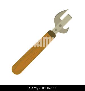 Vintage Can Opener with Wooden Handle Vector Illustration. A detailed and realistic depiction of a vintage style can opener. Stock Vector