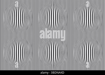 Black and white striped background. Seamless pattern with optical illusion. Simple graphic design. 3d vector illustration. Stock Vector