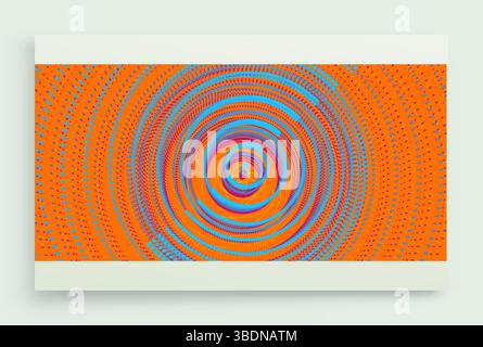 Abstract circular background with dynamic dots. Radial structure for science or technology.  Network illustration with particle. 3D grid surface. Stock Vector