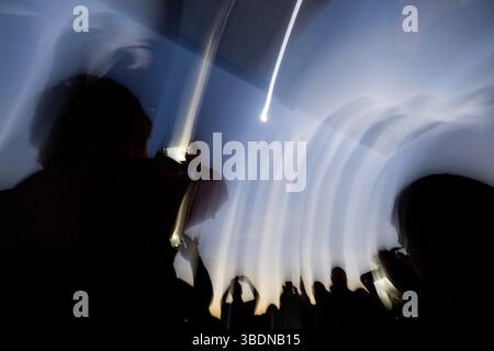 INDIANAPOLIS, USA - 08 April 2024 - People viewing a total solar eclipse as seen from Indianapolis, Indiana, USA on Monday, April 8, 2024. A total sol Stock Photo