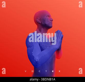 Man who prays. Hands in praying position. Prayer to god with faith and hope. Concept for religion, worship, love and spirituality. 3d vector illustrat Stock Vector